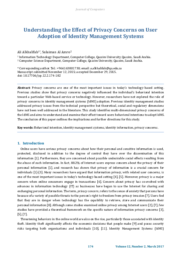 (PDF) Understanding the Effect of Privacy Concerns on User Adoption of ...