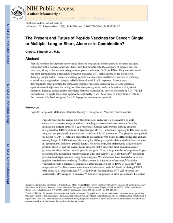 (PDF) The Present and Future of Peptide Vaccines for Cancer