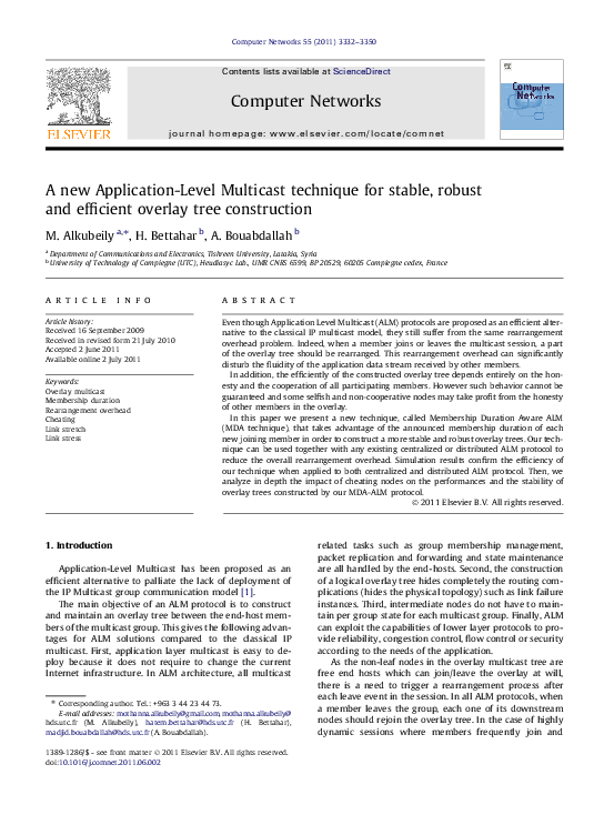 (PDF) A new Application-Level Multicast technique for stable, robust ...