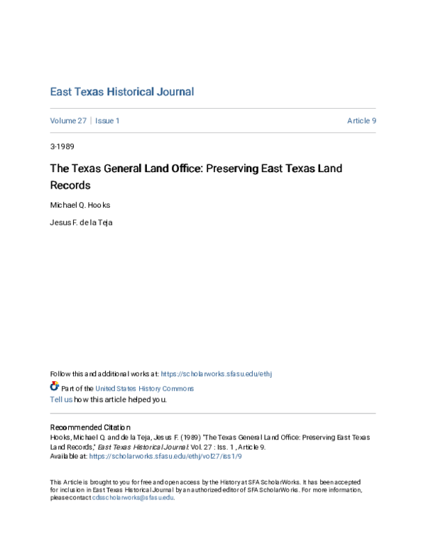 (PDF) The T exas General Land Office: P reserving East Texas Land Records