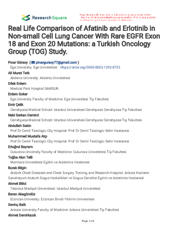 (PDF) Real Life Comparison of Afatinib and Erlotinib in Non-small Cell ...