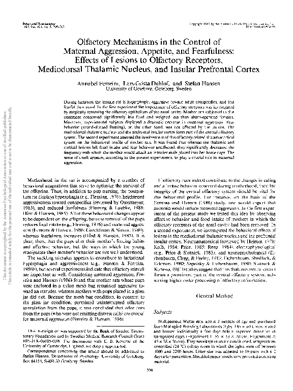 (PDF) Olfactory mechanisms in the control of maternal aggression ...