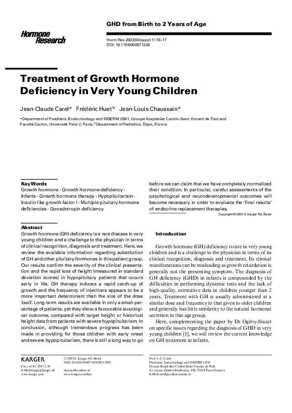 (PDF) Treatment of Growth Hormone Deficiency in Very Young Children