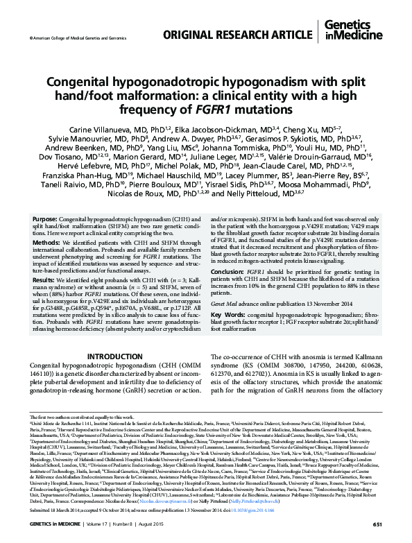 (PDF) Congenital hypogonadotropic hypogonadism with split hand/foot ...