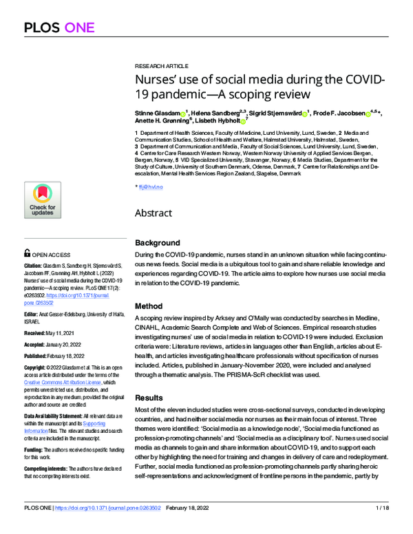 (PDF) Nurses’ use of social media during the COVID-19 pandemic—A ...