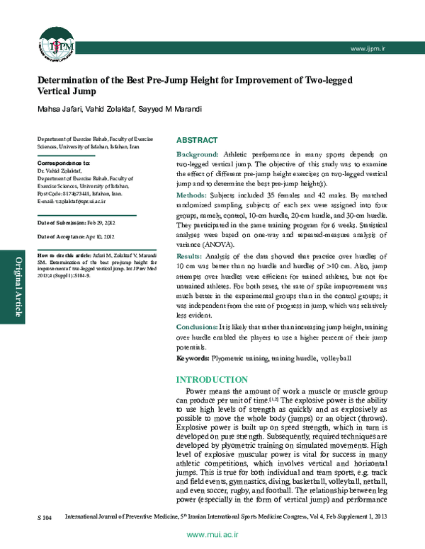 (PDF) Determination of the best pre-jump height for improvement of two ...