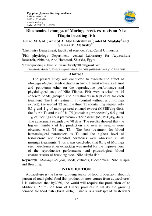 (PDF) Biochemical changes of Moringa‎ seeds extracts on Nile Tilapia ...