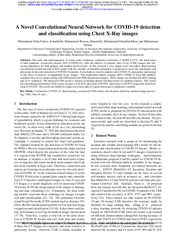 (PDF) A Novel Convolutional Neural Network for COVID-19 detection and ...