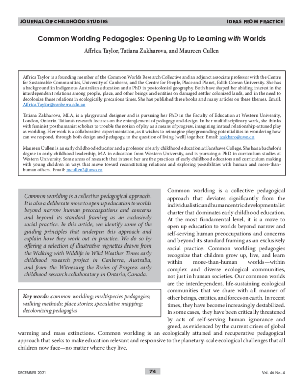 (PDF) Common Worlding Pedagogies: Opening Up to Learning with Worlds