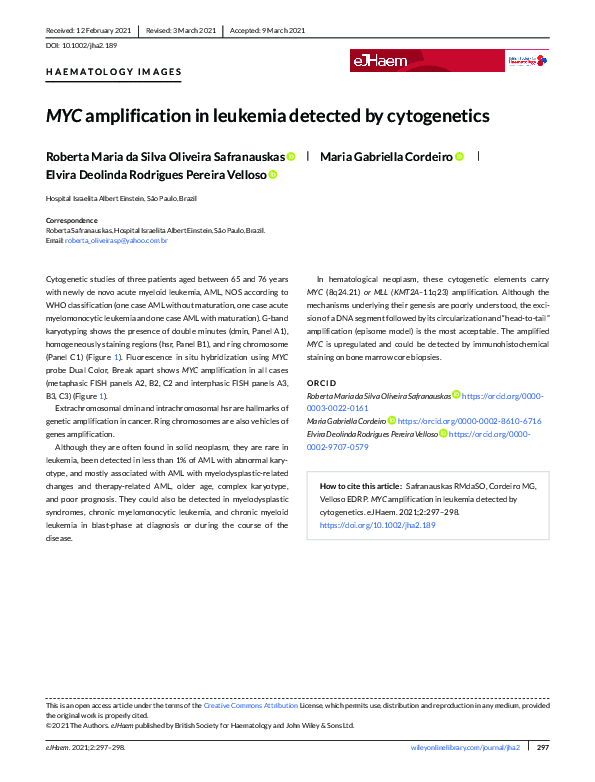 (PDF) MYC amplification in leukemia detected by cytogenetics