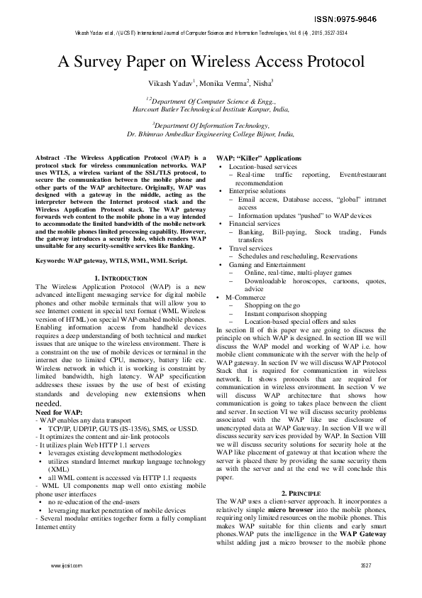 (PDF) A Survey Paper on Wireless Access Protocol