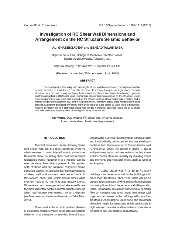 (PDF) Investigation of RC Shear Wall Dimensions and Arrangement On the ...