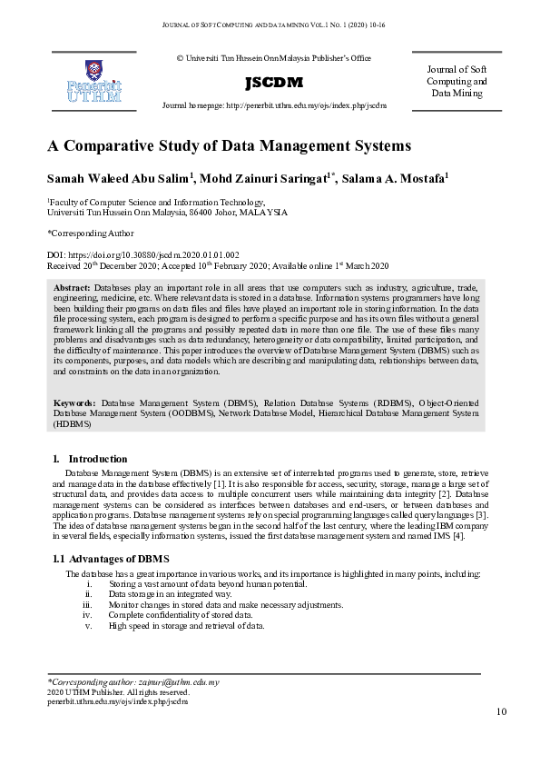 (PDF) A Comparative Study of Data Management Systems