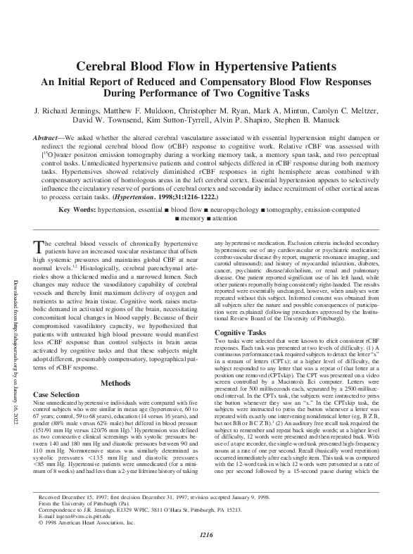 (PDF) Cerebral Blood Flow in Hypertensive Patients : An Initial Report ...