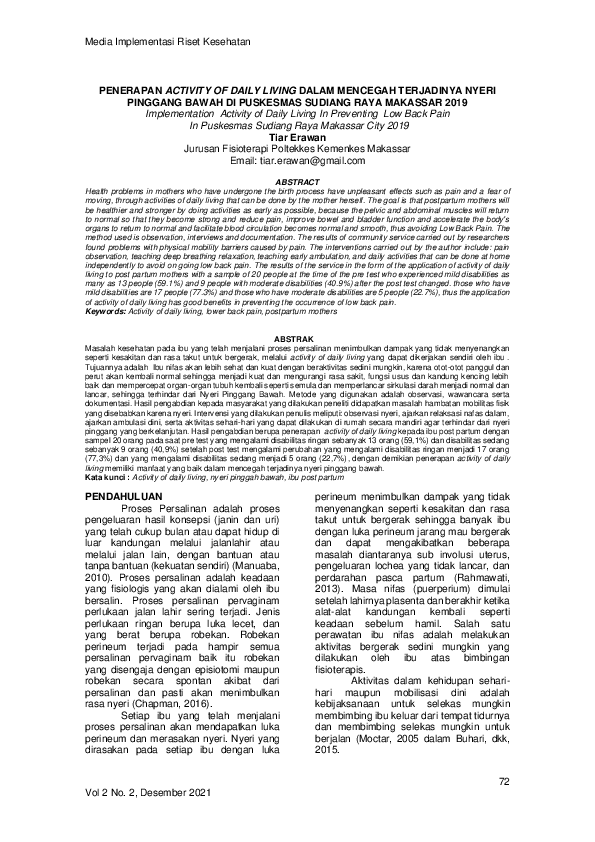 (PDF) Implementation Activity of Daily Living In Preventing Low Back ...