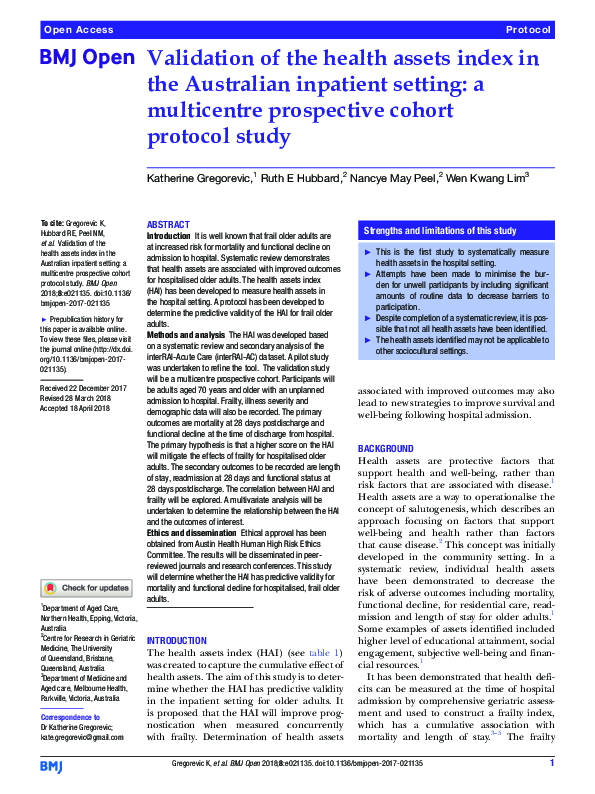 (PDF) Validation of the health assets index in the Australian inpatient ...