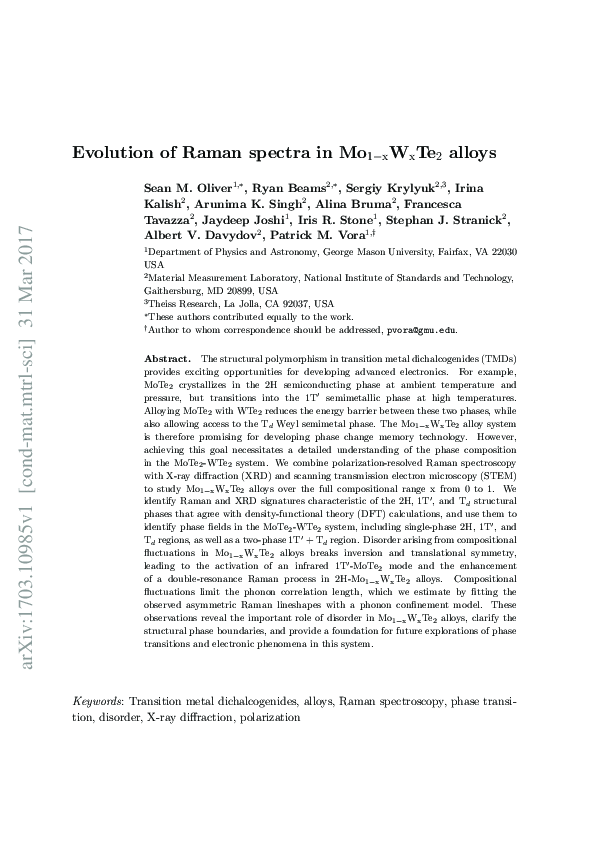 (PDF) The structural phases and vibrational properties of Mo 1−x W x Te ...
