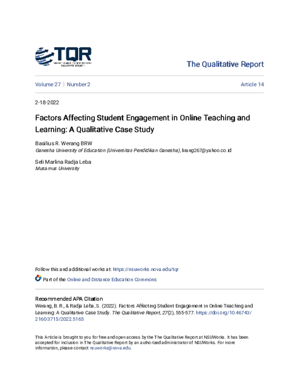 (PDF) Factors Affecting Student Engagement in Online Teaching and ...