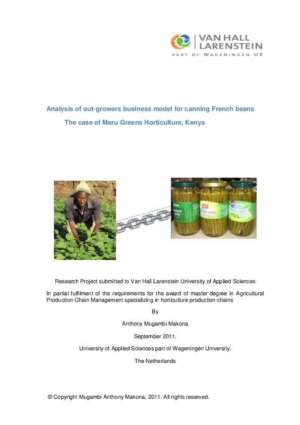 (PDF) Analysis of out-growers business model for canning French beans ...