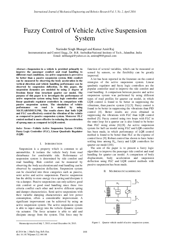 (PDF) Fuzzy Control of Vehicle Active Suspension System Ayodeji