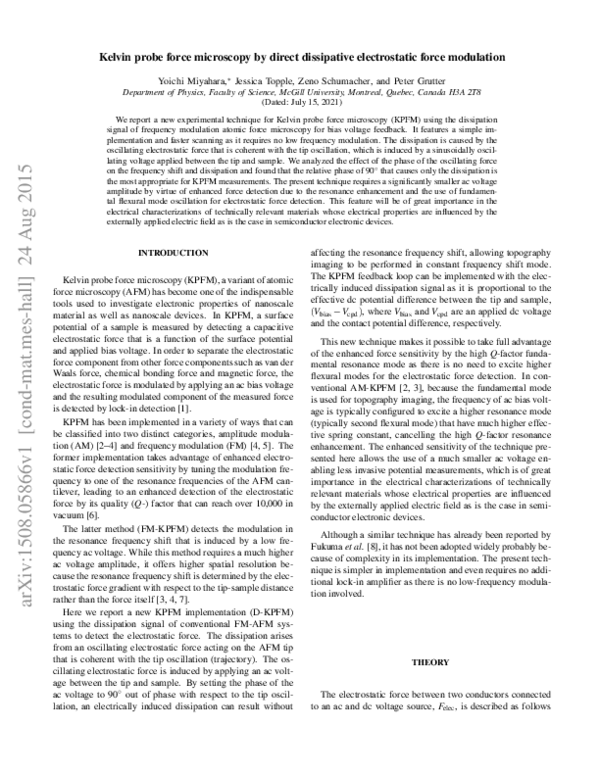 Pdf Kelvin Probe Force Microscopy By Dissipative Electrostatic Force