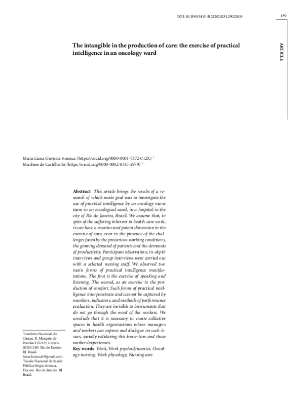 (PDF) The intangible in the production of care: the exercise of ...