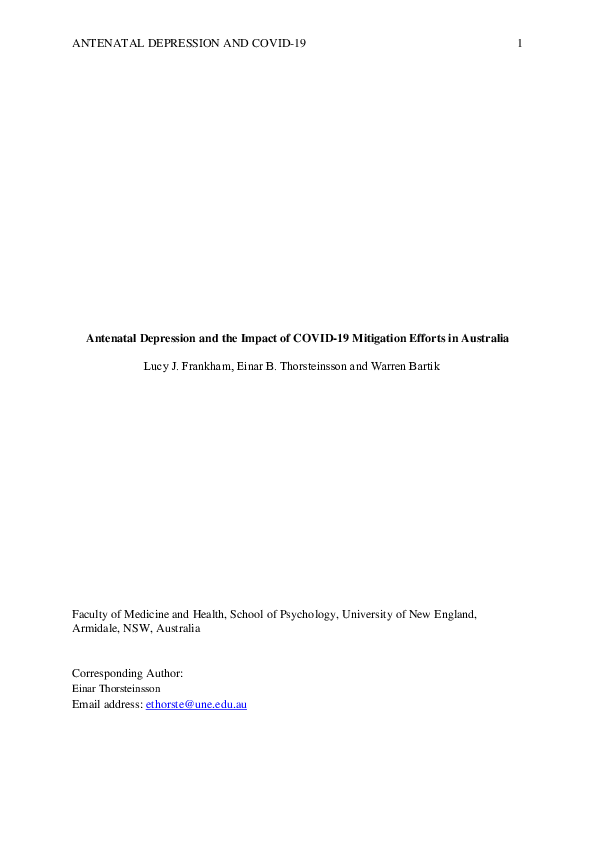 (PDF) Antenatal Depression and the Impact of COVID-19 Mitigation ...