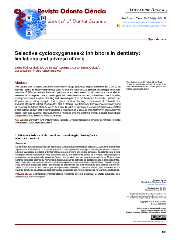 (PDF) Inibidores seletivos da cox2 na odontologia limitações e efeitos adversos LUCIANO