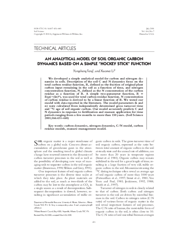 (PDF) An Analytical Model of Soil Organic Carbon Dynamics Based on a ...