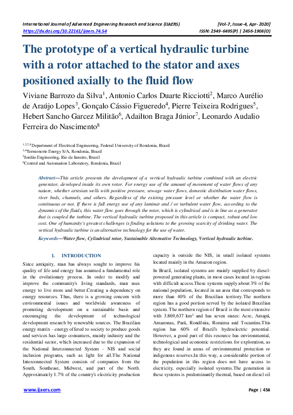 (PDF) The prototype of a vertical hydraulic turbine with a rotor