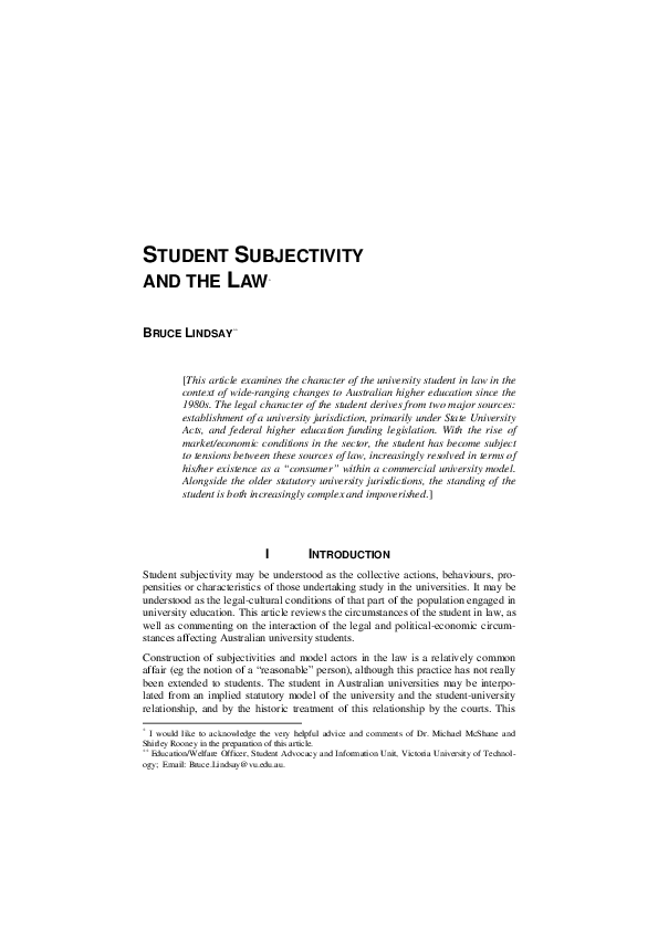 (PDF) Student Subjectivity and the Law*
