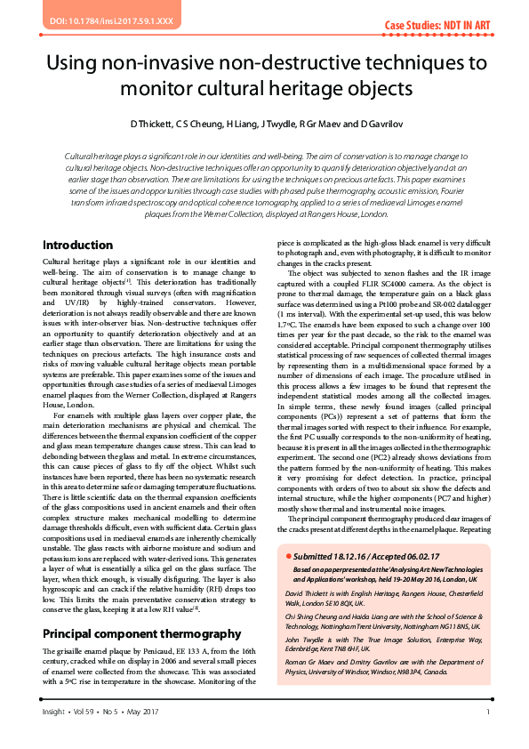 (PDF) Using non-invasive non-destructive techniques to monitor cultural ...