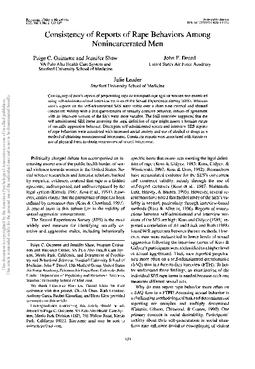 (PDF) Consistency of reports of rape behaviors among nonincarcerated men