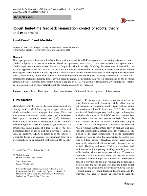 (PDF) Robust finite-time feedback linearization control of robots ...
