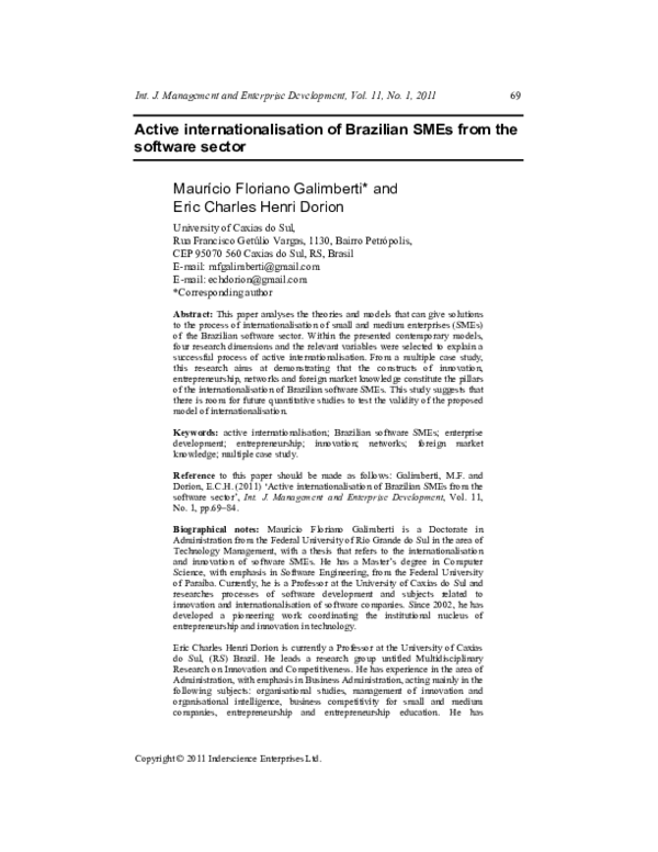 (PDF) Active internationalisation of Brazilian SMEs from the software ...