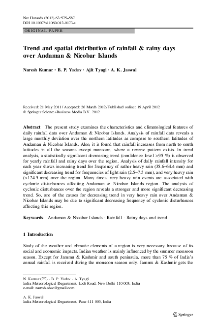 (PDF) Trend and spatial distribution of rainfall & rainy days over ...