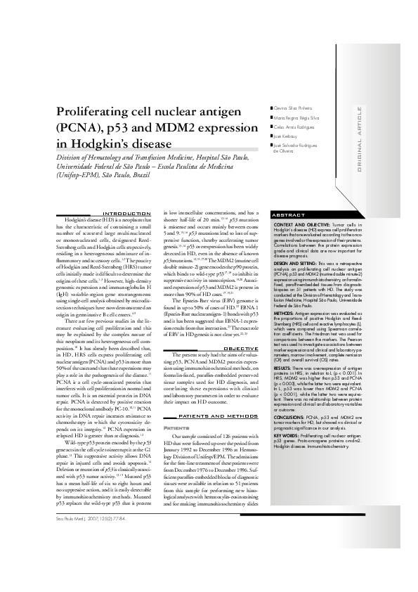 (PDF) Proliferating cell nuclear antigen (PCNA), p53 and MDM2 ...