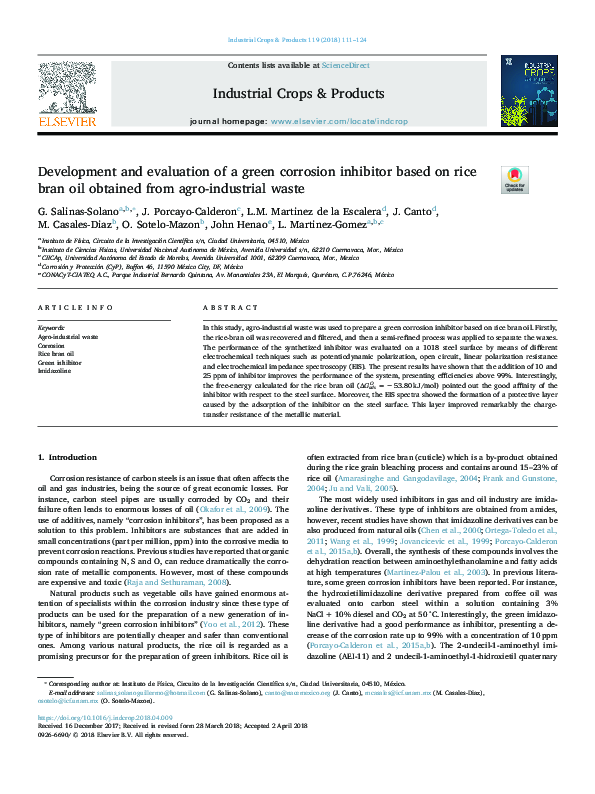 (PDF) Development and evaluation of a green corrosion inhibitor based ...