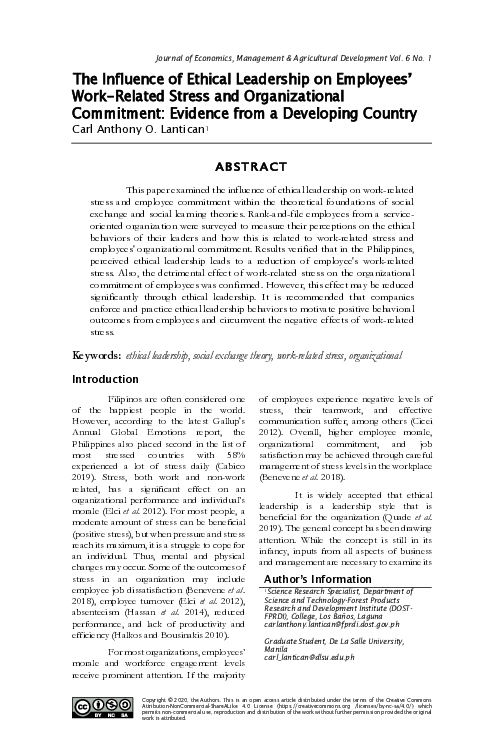 (PDF) The Influence of Ethical Leadership on Employees' Work-Related ...