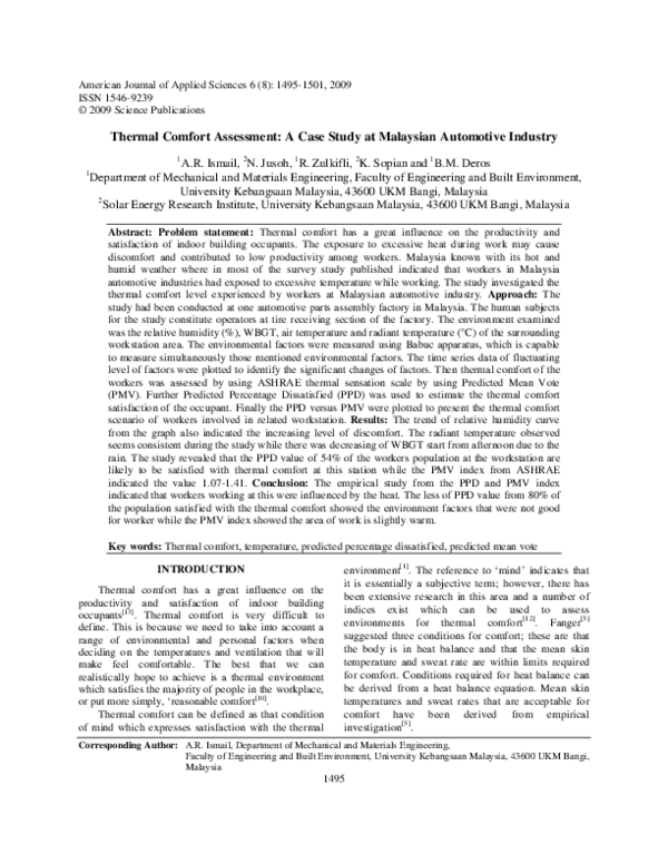 (PDF) Thermal Comfort Assessment: A Case Study at Malaysian Automotive ...