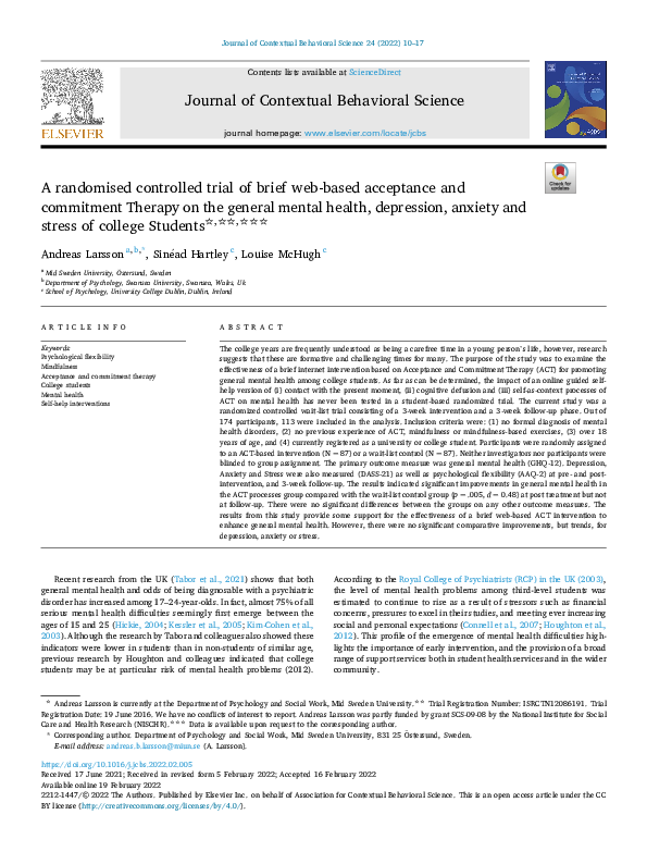 (PDF) A randomised controlled trial of brief web based acceptan 2022 ...