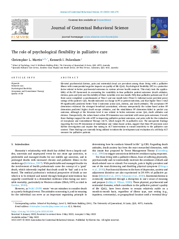 (PDF) The role of psychological flexibility in palliative care