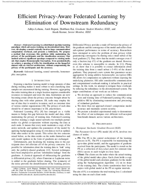 (PDF) Efficient Privacy-Aware Federated Learning by Elimination of ...