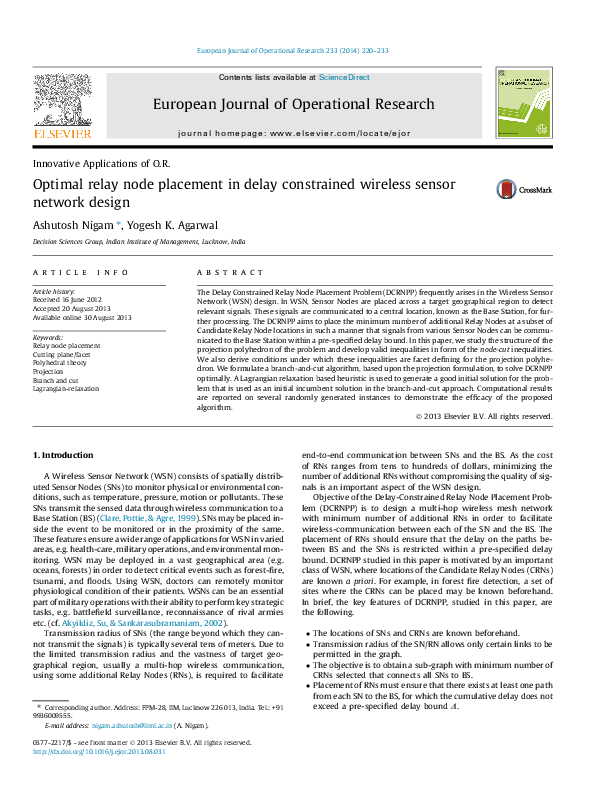 (PDF) Optimal relay node placement in delay constrained wireless sensor ...