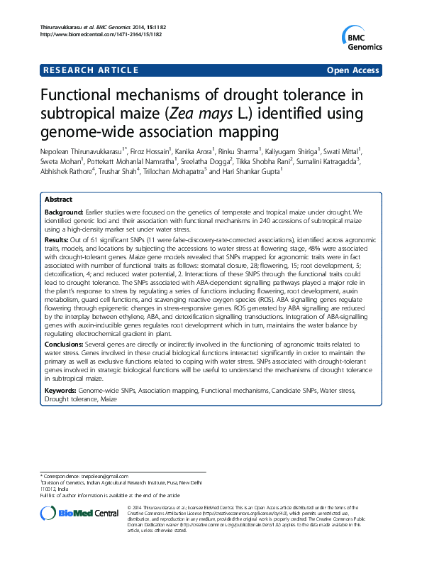 (PDF) Functional mechanisms of drought tolerance in subtropical maize ...