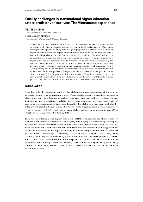 (PDF) Quality challenges in transnational higher education under profit ...