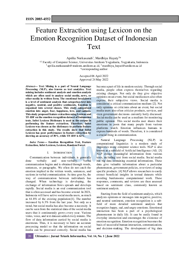(PDF) Feature Extraction using Lexicon on the Emotion Recognition ...
