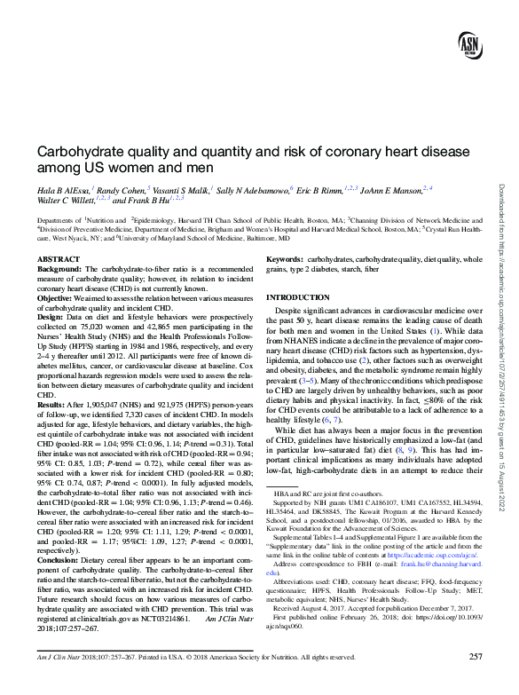 (PDF) Carbohydrate quality and quantity and risk of coronary heart ...