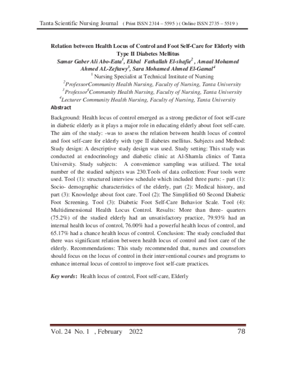 (PDF) Relation between Health Locus of Control and Foot Self-Care for ...