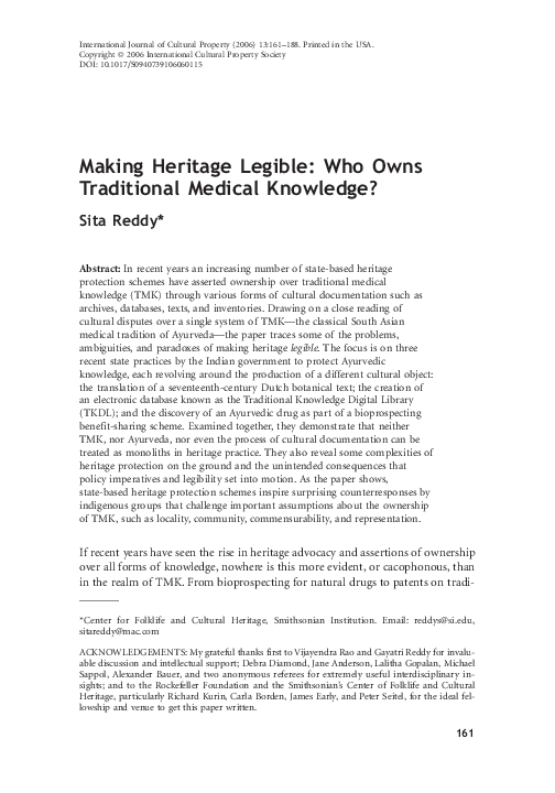 (PDF) Making Heritage Legible Who Owns Traditional Medical Knowledge